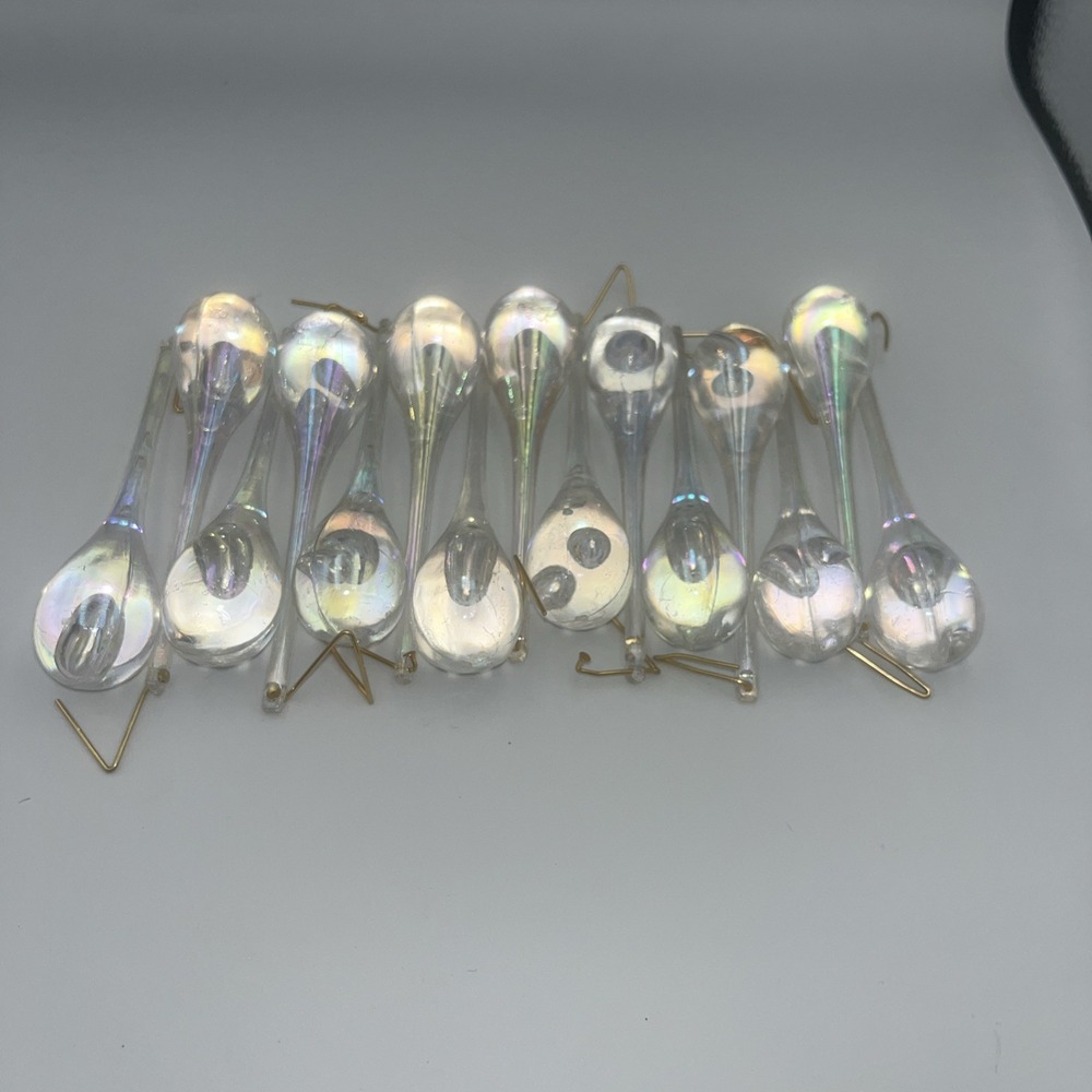 15 Vintage Clear Iridescent Christmas Plastic Teardrop Ornaments 3 1/2 inches
